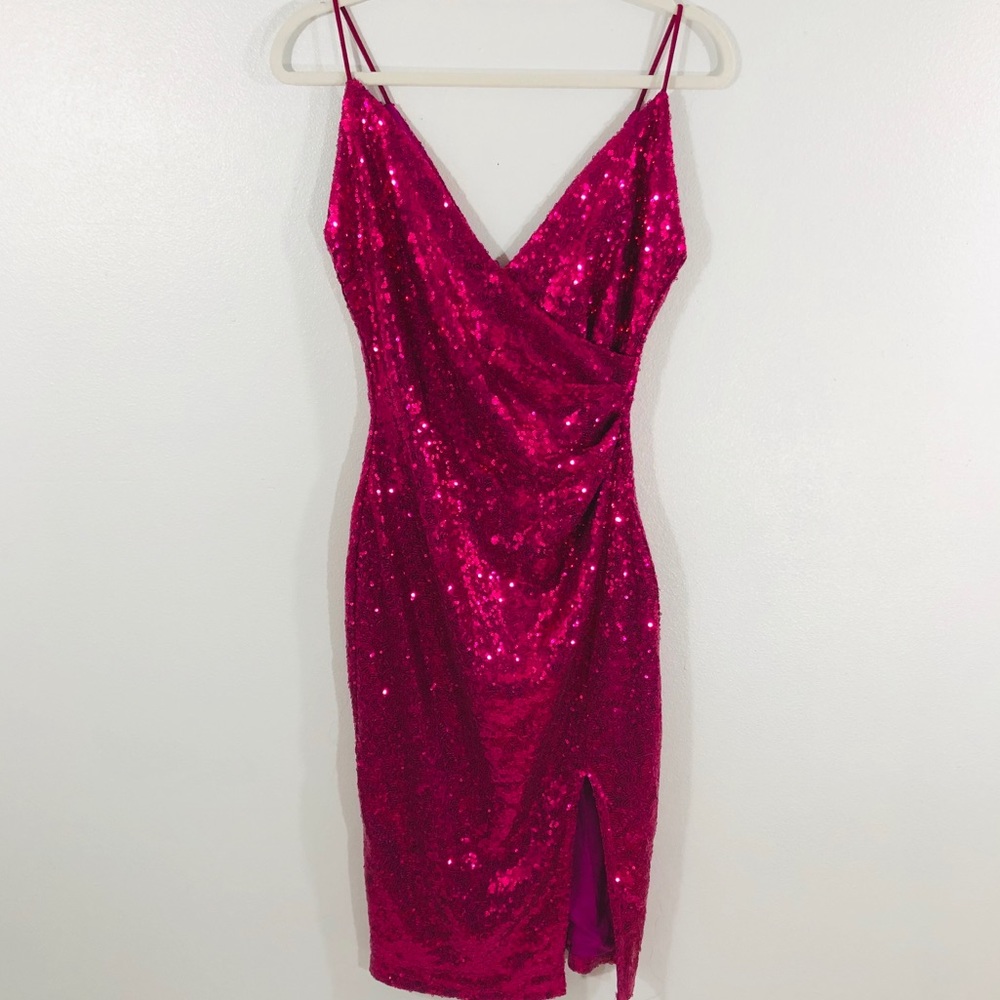 Magenta Sequin Midi Dress